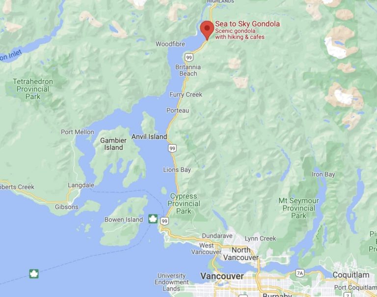 Location of the Sea to Sky Gondola North of Vancouver